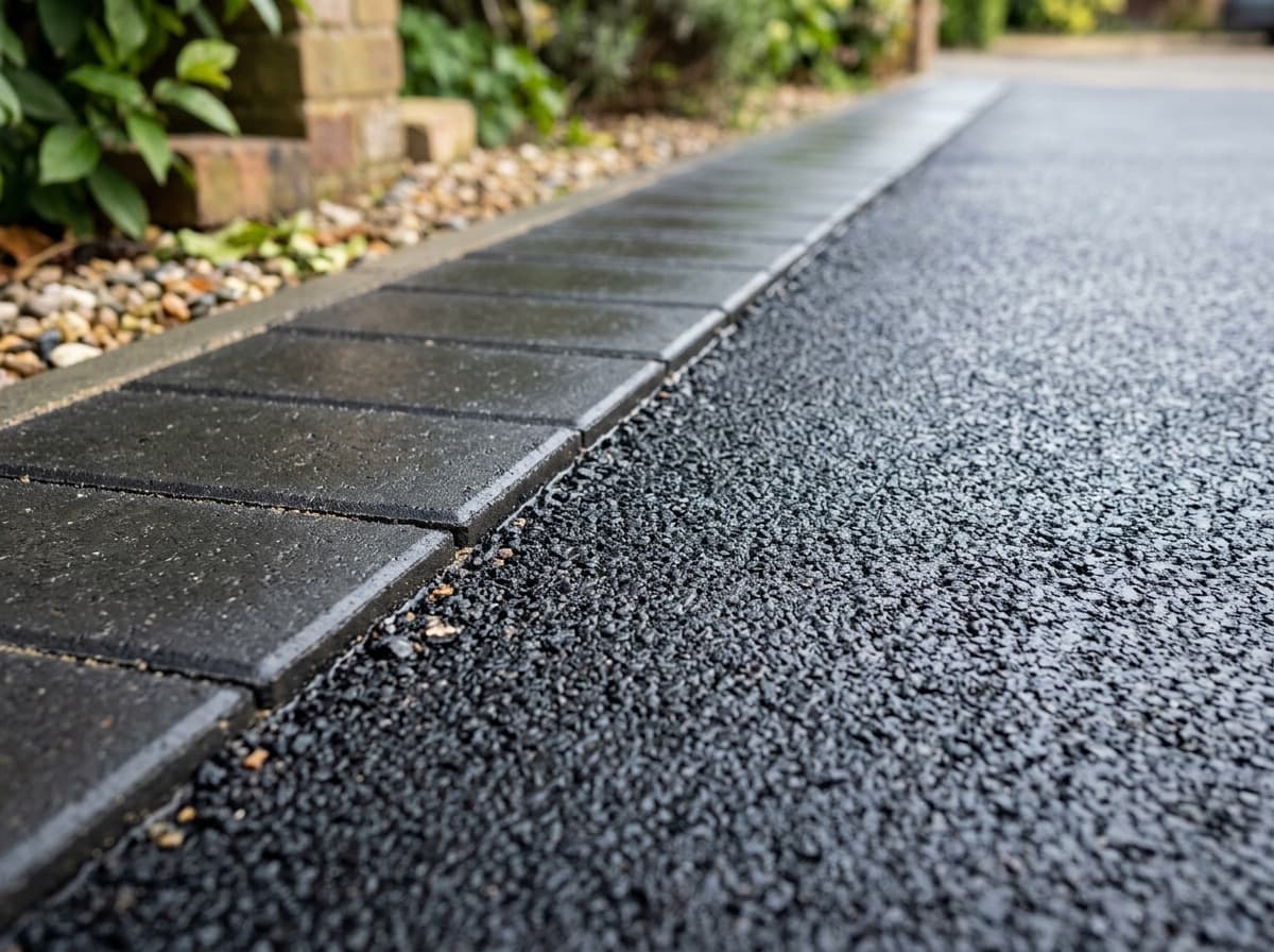 Close-up of fresh tarmac and block border