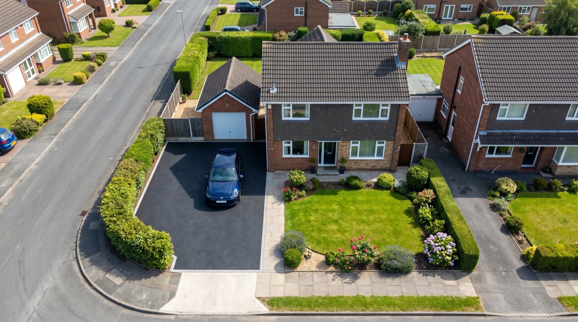 Aerial view of a completed driveway